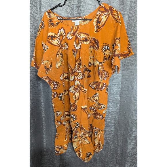 CW Classic Cotton/Polyester Dress Short Slv Orange Butterfly Women's 1X - Picture 1 of 4